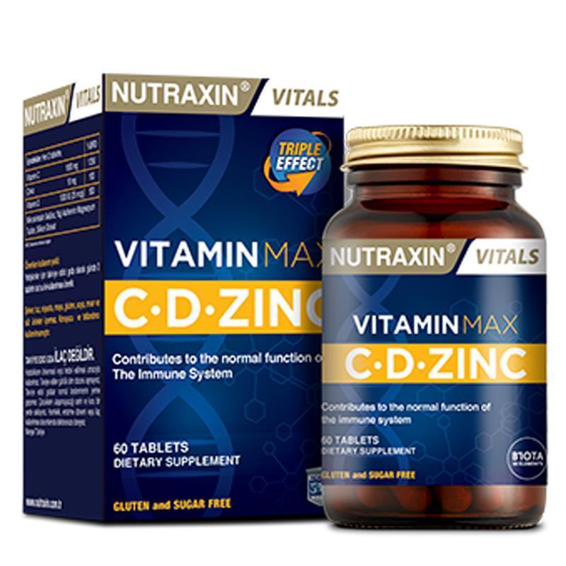 Nutraxin Vitamin Max C&D Zinc Supplement for Adults - Vitamin C, D3 & Zinc - 60 Tablets, Vegetarian & - Vitamin & Supplement