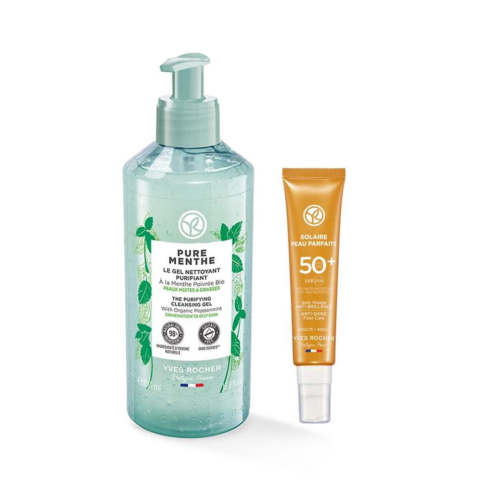 Karma Skincare Set for Oily Skin - Deep Cleansing & Sun Protection - SPF 50+ Anti-Shine Karma Skincare Set - Oily Skin Solution skincare set for oily skin, cleansing gel for combination skin, SPF 50+ sunscreen, anti-shine sun protection, oil control skincare routine, skincare for oily skin, combination skin care, sun protection cream, deep cleansing face wash, lightweight skincare products