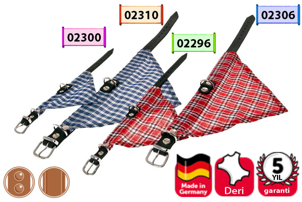 Karlie Blue Leather Bandana Dog Collar Plaid Design 52 cm