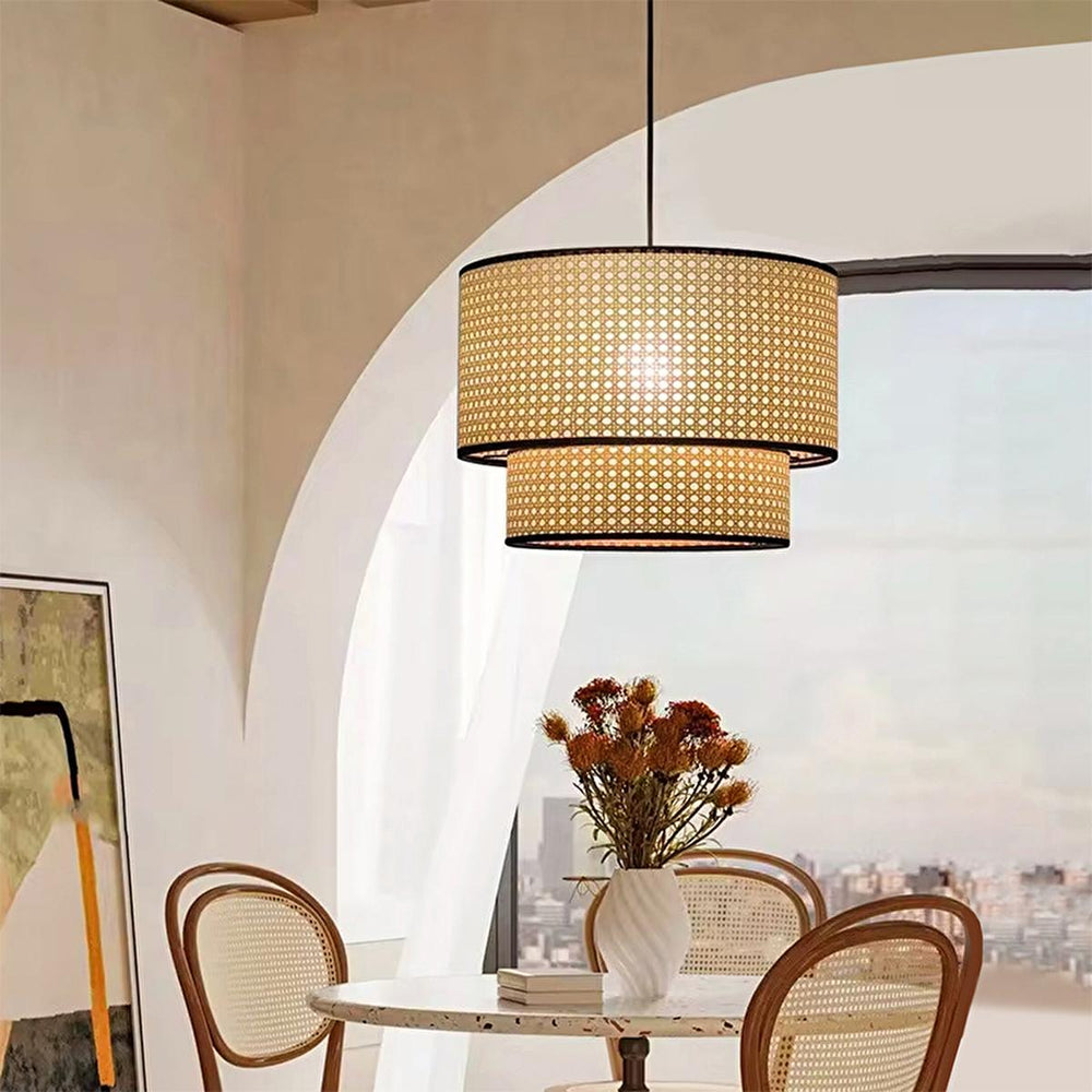Homing Woven Hanging Lamp with 2-Tier Design - Decorative Lighting Solution with E27 Socket, Energy-Efficient LED Compatible