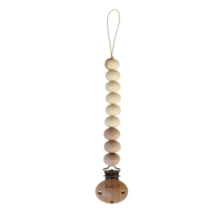 Kidful Silicone and Beechwood Pacifier Clip in Almond
