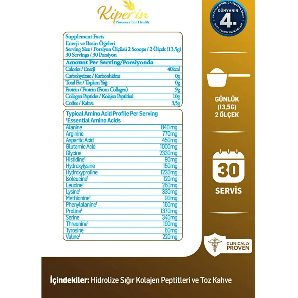 Kiperin Hydrolyzed Collagen Coffee Powder 405g 30 Servings