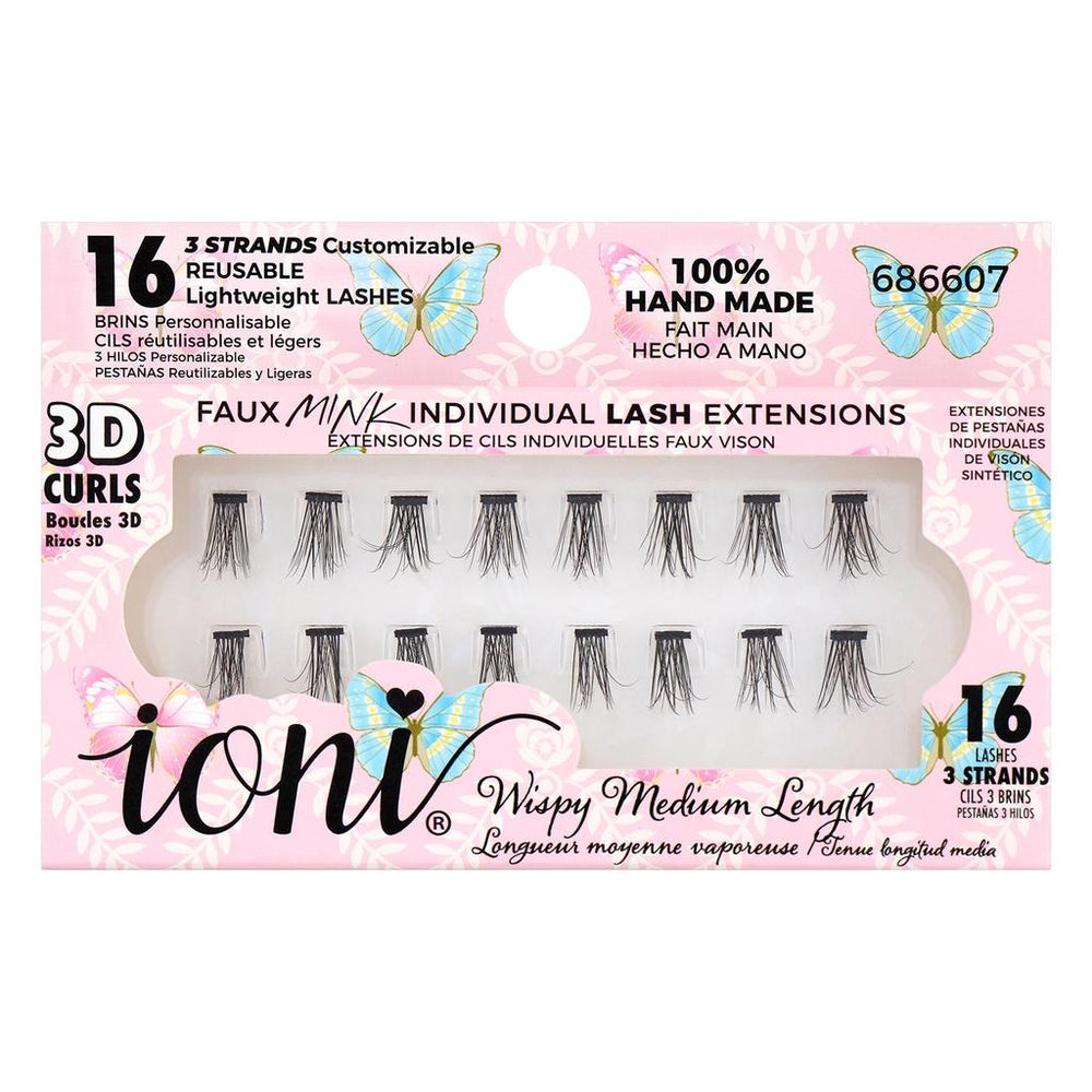 IONI 3D Individual Faux Lashes Medium Tapered Tips 16 Count