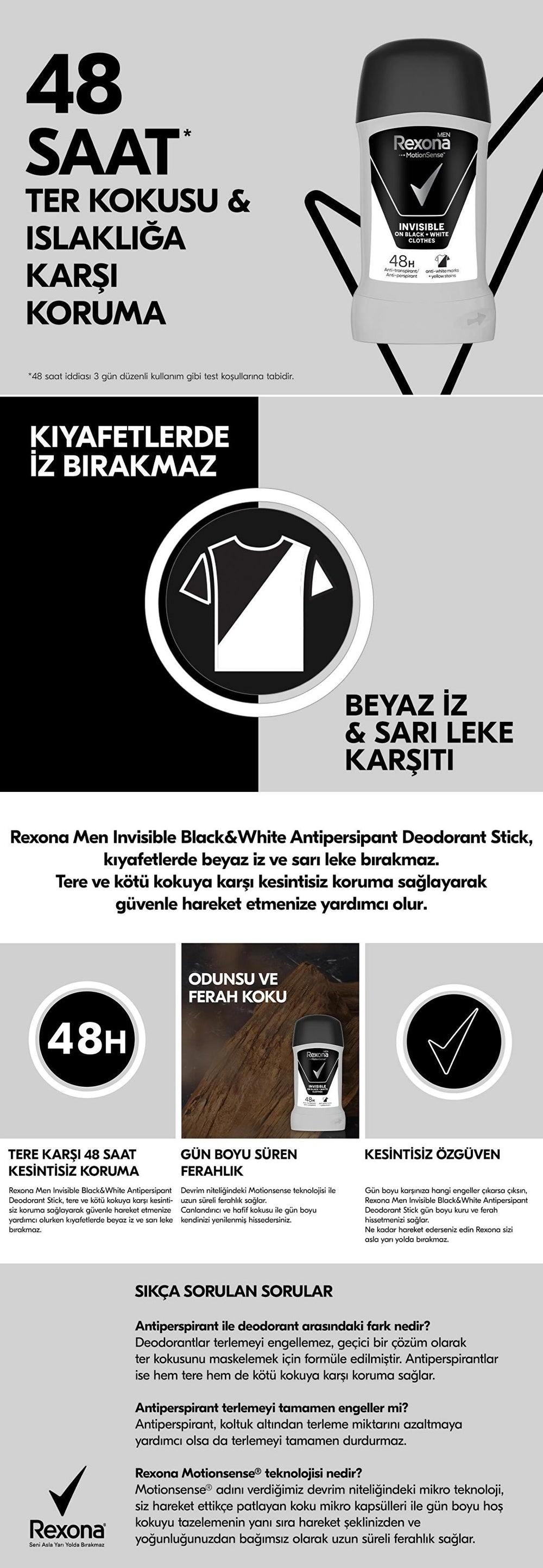 Rexona Men Invisible Black & White Deodorant Stick 50 ml