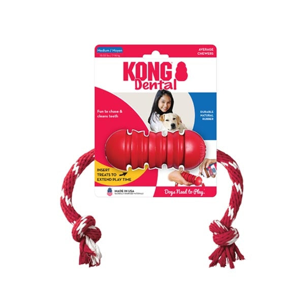 KONG Dental Rubber Dog Toy with Rope for Oral Care Medium