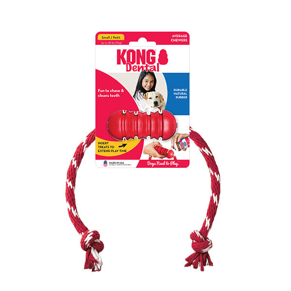 KONG Dental Rubber Dog Toy with Rope for Oral Care Small