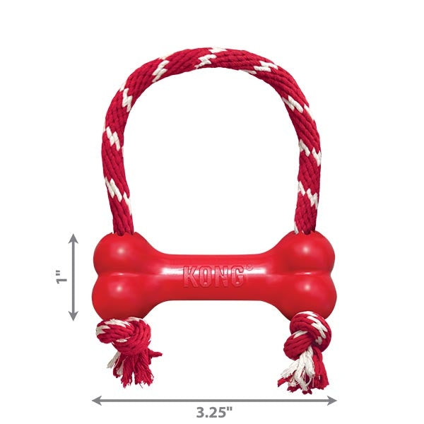 KONG Goodie Bone Rubber Dog Toy with Cotton Rope 8.2 cm