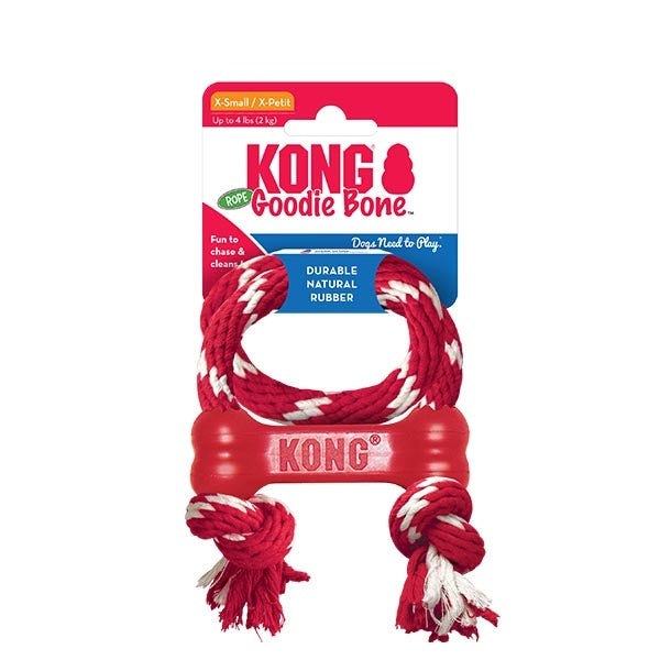 KONG Goodie Bone Rubber Dog Toy with Cotton Rope 8.2 cm