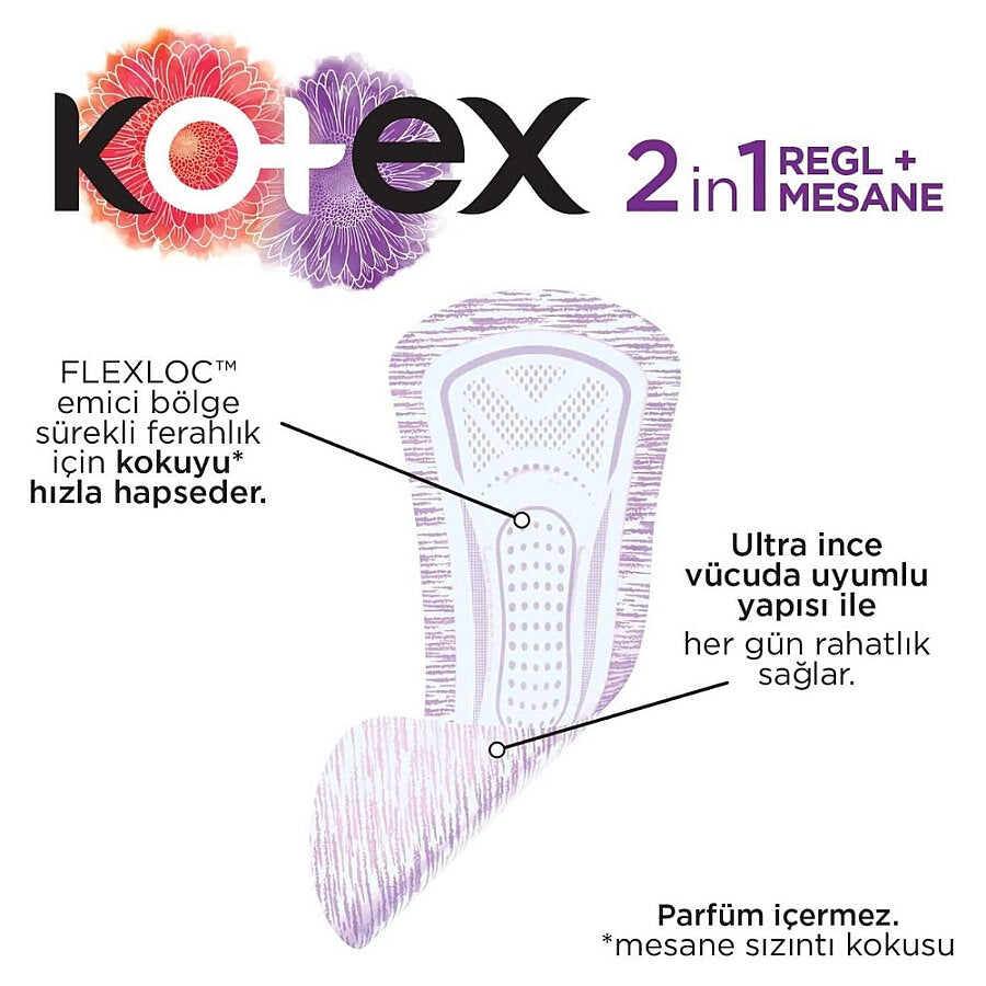 Kotex 2in1 Period and Bladder Daily Liners 22 Count