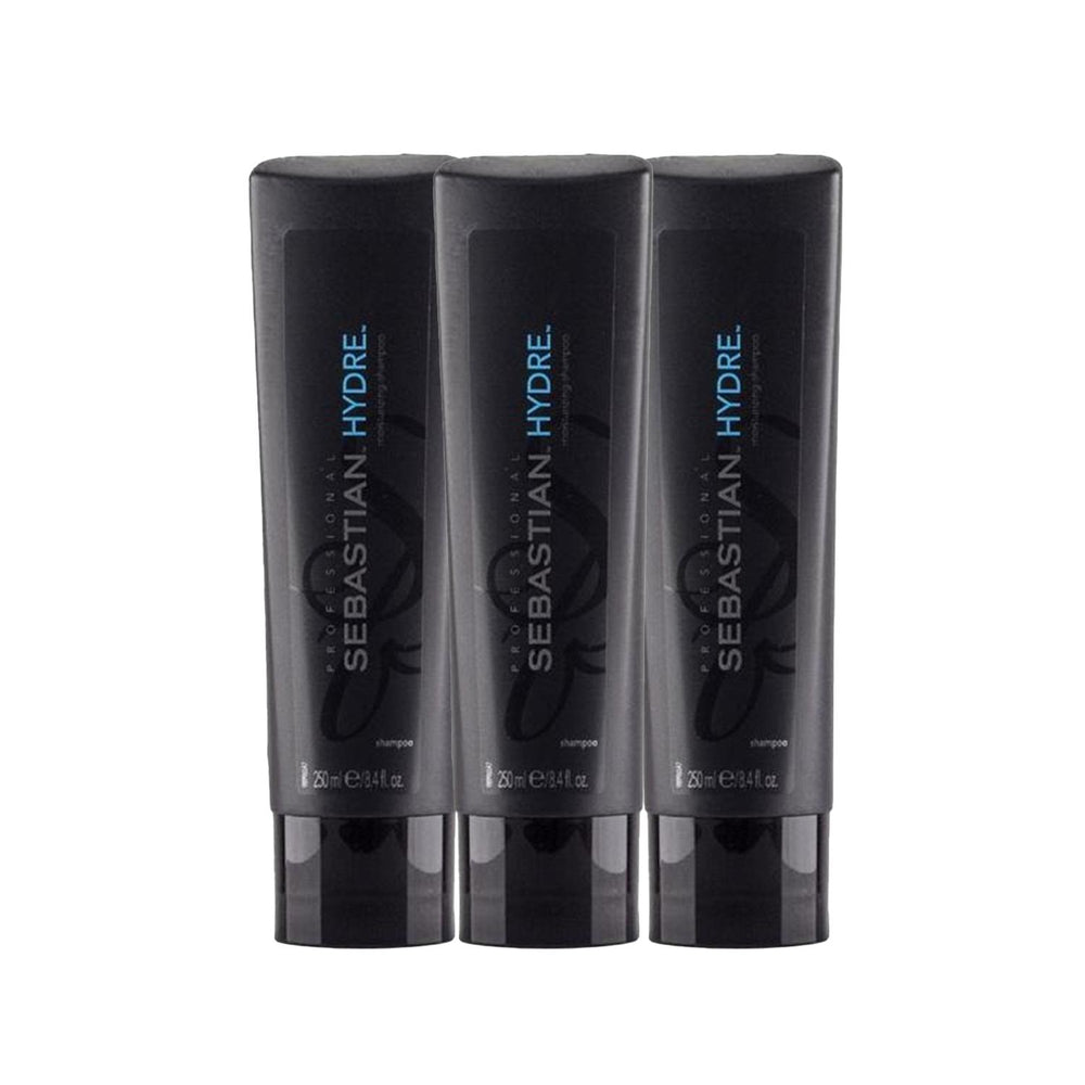 Sebastian Hydre Moisturizing Shampoo - 3 Pack of 250ml - Hydrating Hair Care for Dry Damaged Hair - Shampoo