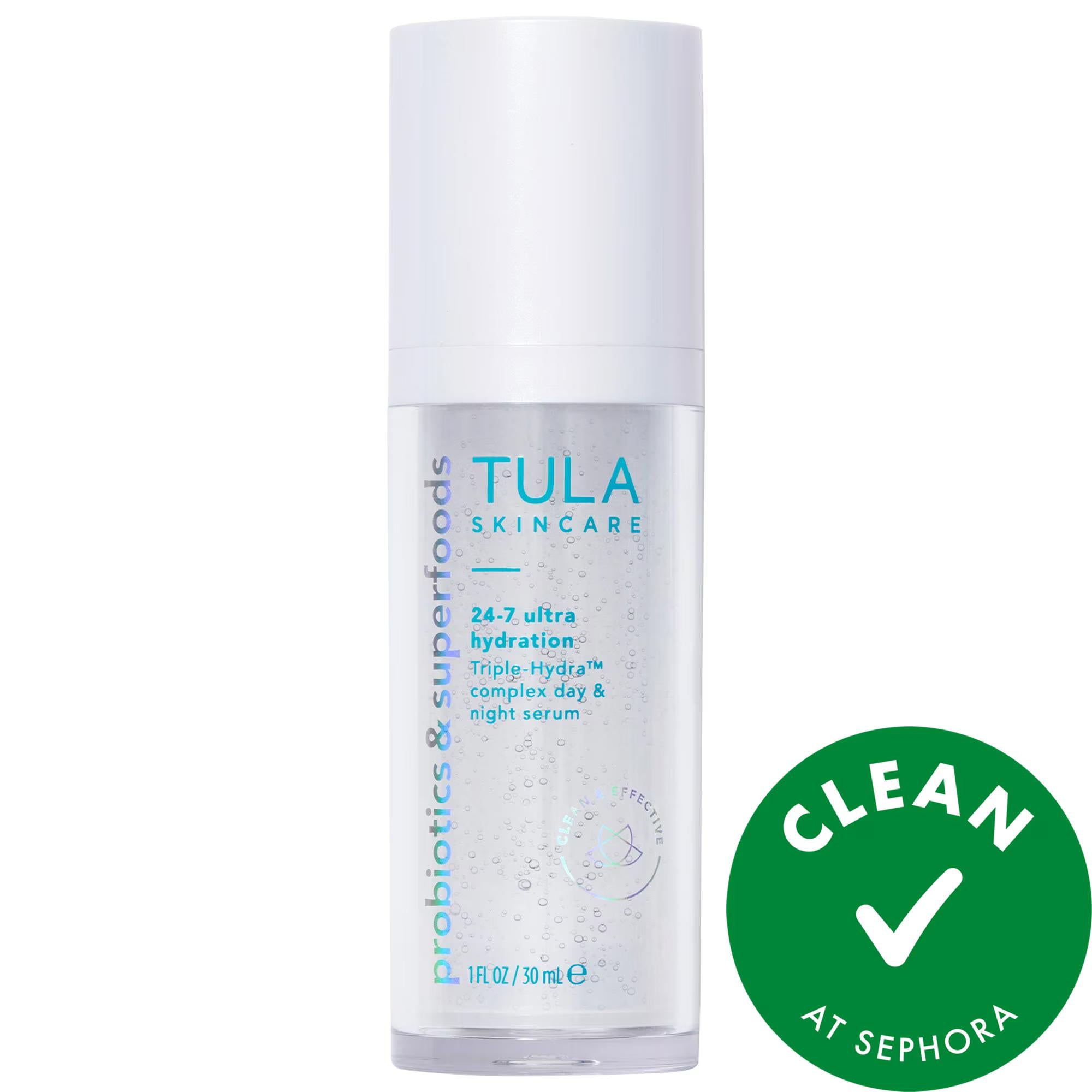 TULA 24-7 Ultra Hydration Facial Serum: Triple Hyaluronic Acid, Squalane &amp; Collagen - Intensely Hydrates, Plumps Skin &amp; Reduces Wrinkles - Cruelty-Free TULA Facial Serum: Hyaluronic Acid - Hydrates &amp; Plumps Skin hyaluronic acid serum, hydrating serum, anti-aging serum, skin plumping serum, wrinkle reduction serum, dry skin serum, squalane serum, collagen serum, TULA serum, cruelty-free serum, facial serum, hydration, fine lines, wrinkles, skin firmness, skin elasticity, dry skin, dehydrated skin, plumping, 