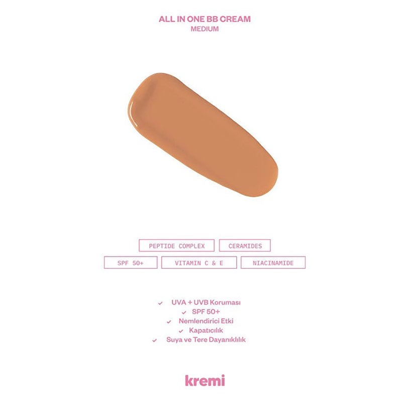 Kremi All In One BB Cream SPF 50 Medium Coverage 50 ml