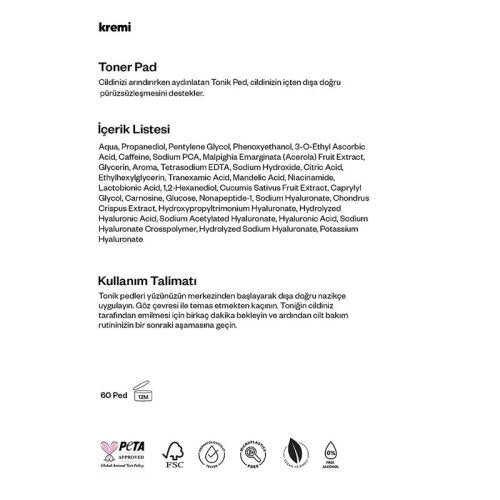 Kremi Toner Pad Exfoliating & Hydrating Treatment 60 Pads