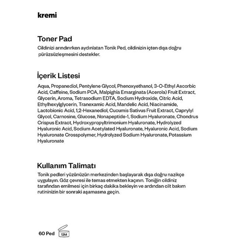 Kremi Toner Pad Exfoliating & Hydrating Treatment 60 Pads