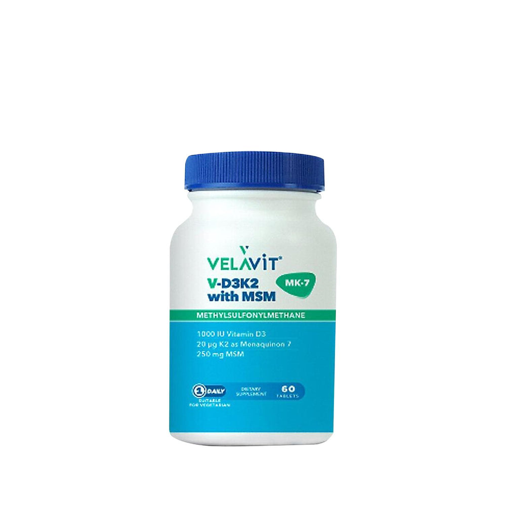 Velavit Vitamin D3, K2 & MSM Dietary Supplement for Bone & Joint Health - 60 Tablets Velavit Vitamin D3 & K2 Supplement for Bone Health Vitamin D3 supplement, K2 vitamin supplement, MSM dietary supplement, Bone health support, Joint health supplement, Dietary Supplement, Health Supplements, Wellness Products, Bone Health, Joint Support, Nutritional Supplements
