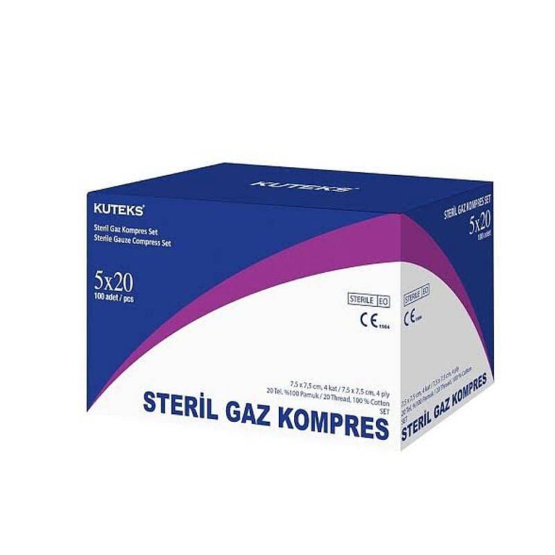 Kuteks Sterile Gauze Pads for Wound Care 7.5x7.5cm 100 Count