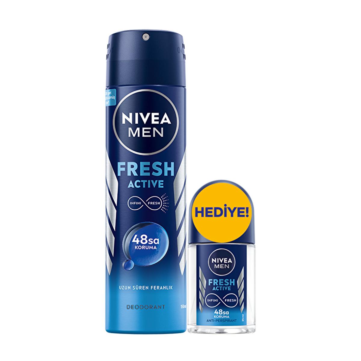 Nivea Men Fresh Active Deodorant Spray and Roll-on Set - 48 Hour Protection, Natural Fragrance Nivea Men Fresh Active Deodorant - 48 Hour Protection men's deodorant spray, long-lasting deodorant protection, natural fragrance deodorant, dermatologically tested deodorant, deodorant set for men, men's grooming, personal care, hygiene products, Nivea, men's health, active lifestyle, freshness guaranteed, sensitive skin friendly