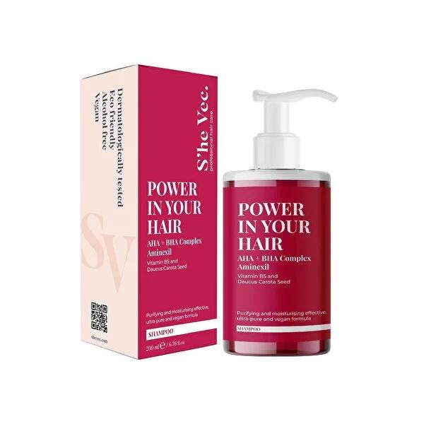 She Vec Şampuan - AHA BHA Hair Shampoo for Nourishment & Scalp Cleansing - 6.76 fl oz She Vec AHA BHA Shampoo for Hair Growth & Scalp Health hair shampoo, AHA BHA shampoo, hair care, scalp cleansing, hair nourishment, anti-hair loss shampoo, moisturizing shampoo, hair growth, scalp health, hair health, She Vec, nourishing shampoo, gentle exfoliation