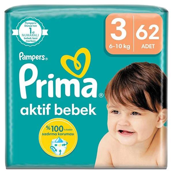 Prima Aktif Baby Diapers Size 3, 62 Count - Breathable, Extra Dry Layer for Comfort Prima Aktif Diapers Size 3 - 62 Count baby diapers, bulk diapers, size 3 diapers, disposable diapers, Prima Aktif Bebek Bezi, baby care, diaper solution, baby comfort, dryness, breathable diapers