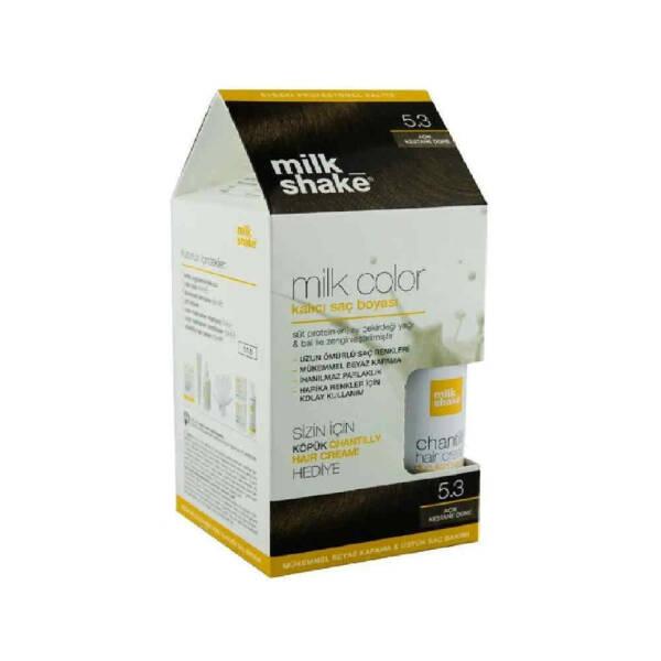 Milk Shake Hair Dye and Conditioning Set - 5.3 Açık Kestane Dore with 50ml Hair Cream Milk Shake Hair Dye & Conditioning Set - 5.3 Açık Kestane Dore hair dye, milk shake hair color, açik kestane dore, hair cream, conditioning hair products, natural hair care, hair coloring solutions, Light Chestnut Blonde hair dye, nourishing hair products