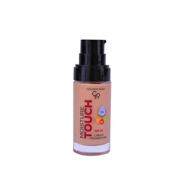 Golden Rose Moisture Touch Liquid Foundation SPF 20 - Natural Finish, Hydrating Hyaluronic Acid & Niacinamide, Buildable Coverage - Vegan Formula Golden Rose Liquid Foundation SPF 20: Natural, Hydrating liquid foundation, SPF 20 foundation, moisturizing foundation, hyaluronic acid foundation, niacinamide foundation, natural finish foundation, buildable coverage foundation, sun protection foundation, Golden Rose foundation, vegan foundation, foundation, makeup, skincare, hyaluronic acid, niacinamide, vitamin
