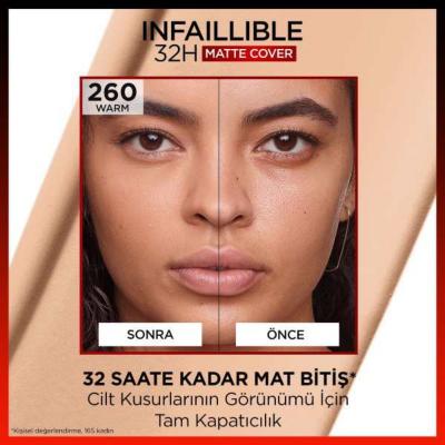 loreal paris infaillible 32h matte cover foundation 260 warm undertone, high coverage foundation with niacinamide and spf25 protection L'Oreal Paris Infaillible 32H Matte Cover Foundation - 260 Warm Undertone L'Oreal Paris Infaillible Foundation - 32H Matte Cover loreal-paris, infaillible-foundation, matte-cover, high-coverage, makeup, beauty, sweat-proof, niacinamide, long-lasting, ai-generated