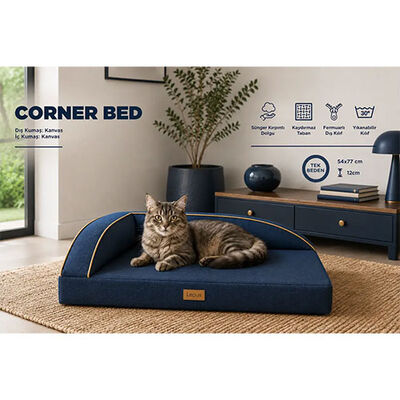 Lepus Corner Seat Pet Bed Space-Saving Navy Blue 54x77cm