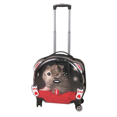 Lepus Transparent Rolling Pet Carrier with Wheels Grey Large