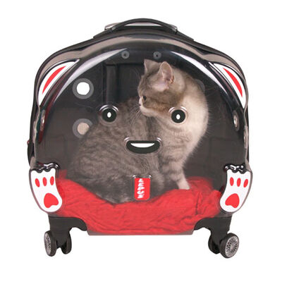 Lepus Transparent Rolling Pet Carrier with Wheels Grey Large