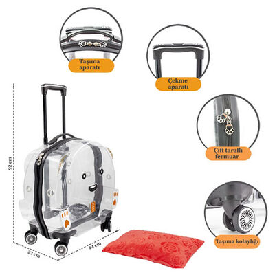 Lepus Transparent Rolling Pet Carrier for Cats and Dogs Pink