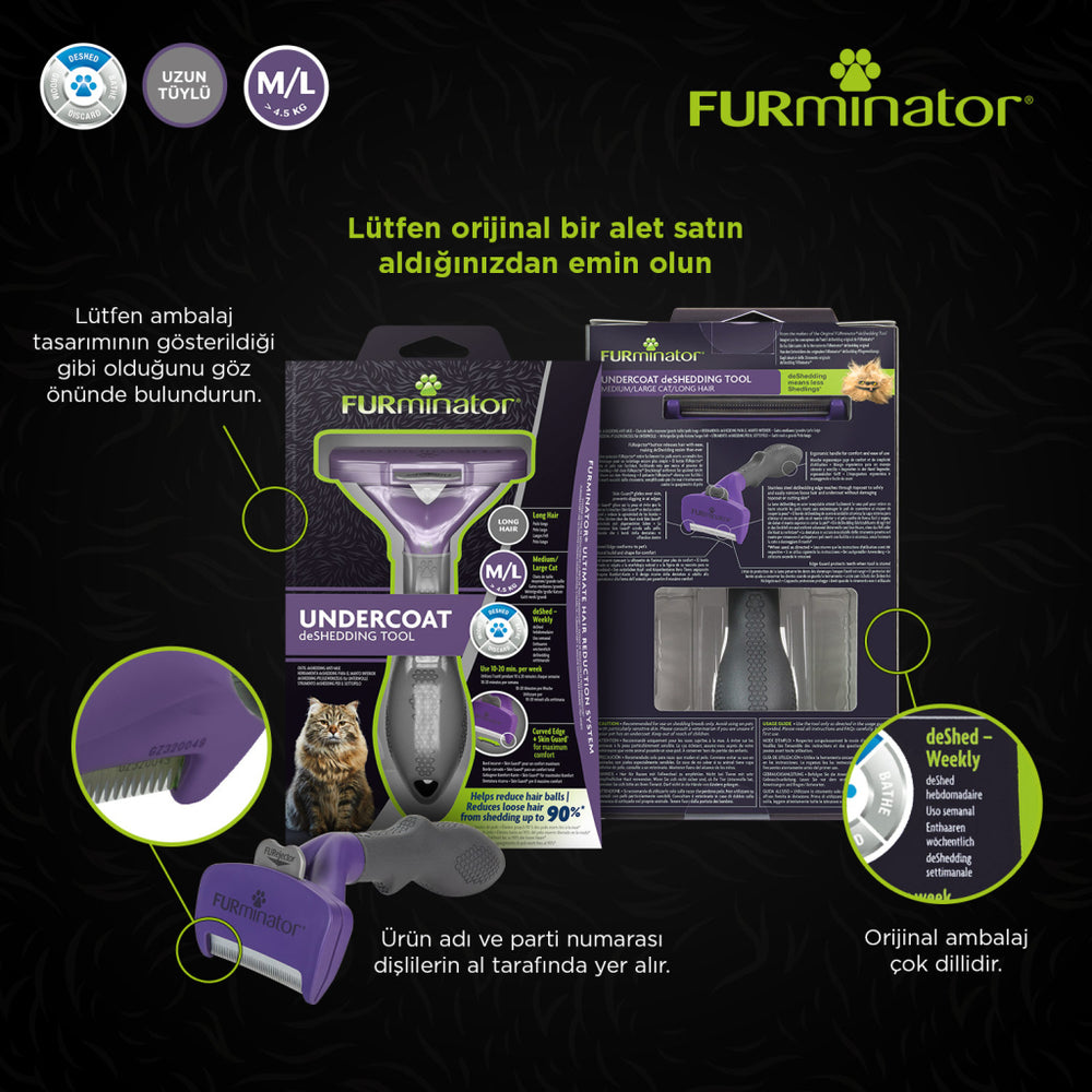 Furminator Long Hair Cat Deshedding Tool for M/L Cats 6.2cm