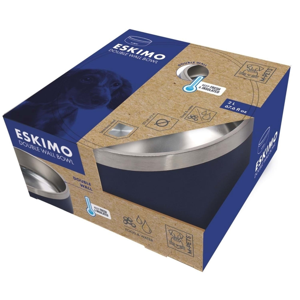 M-Pets Eskimo Double Wall Insulated Dog Bowl Blue 2000ml