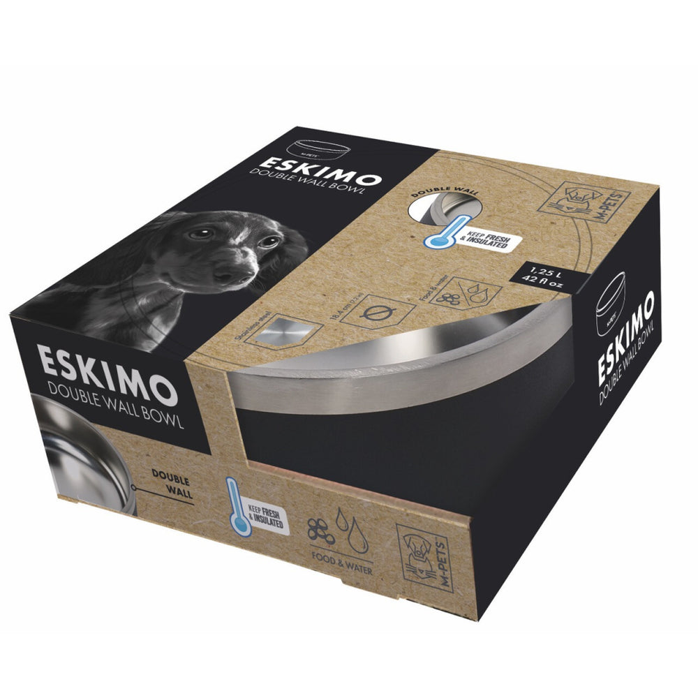 M-Pets Eskimo Double Wall Insulated Pet Bowl Black 1.25L
