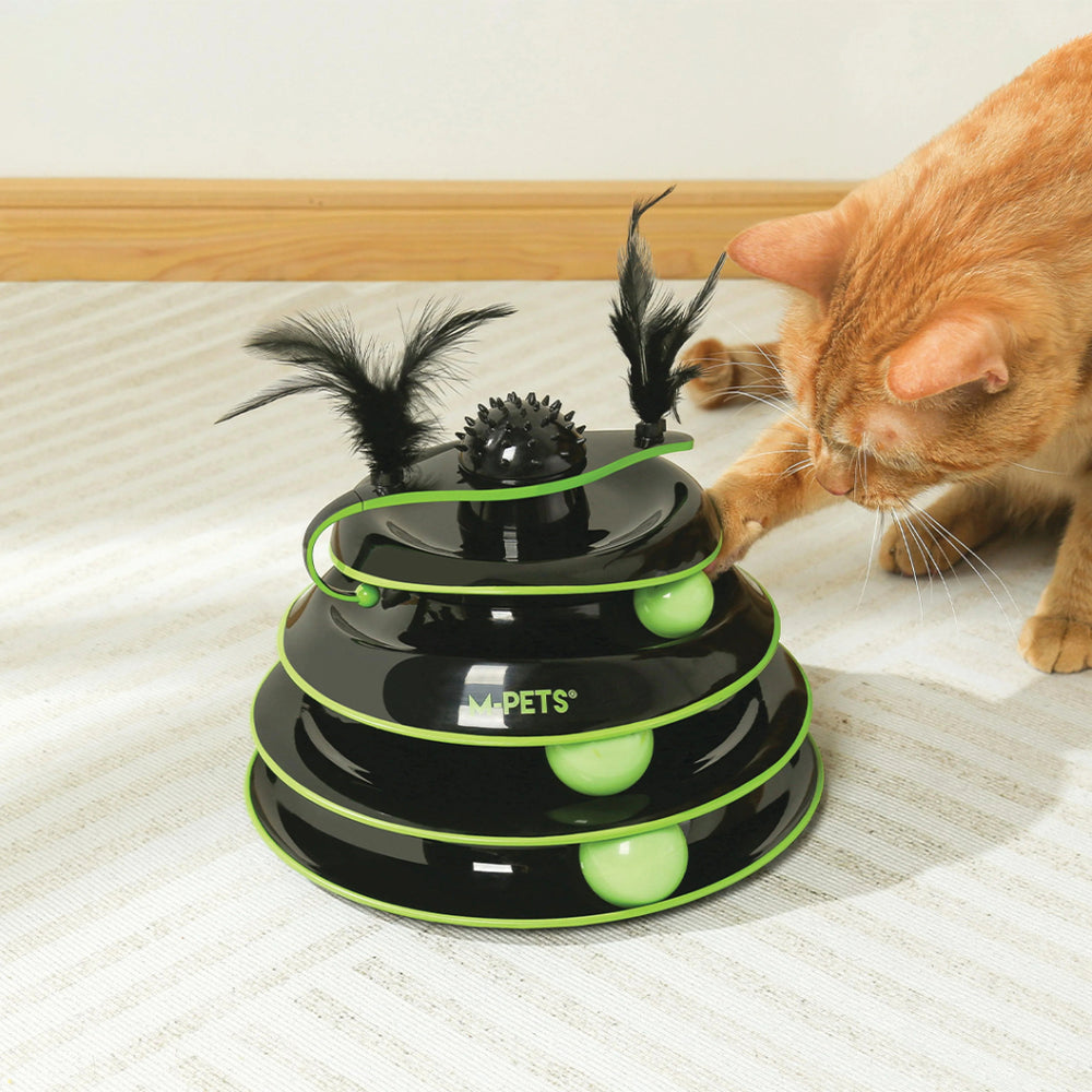 M-Pets Feathered Spinning Ball Cat Toy for Mental Play 23cm