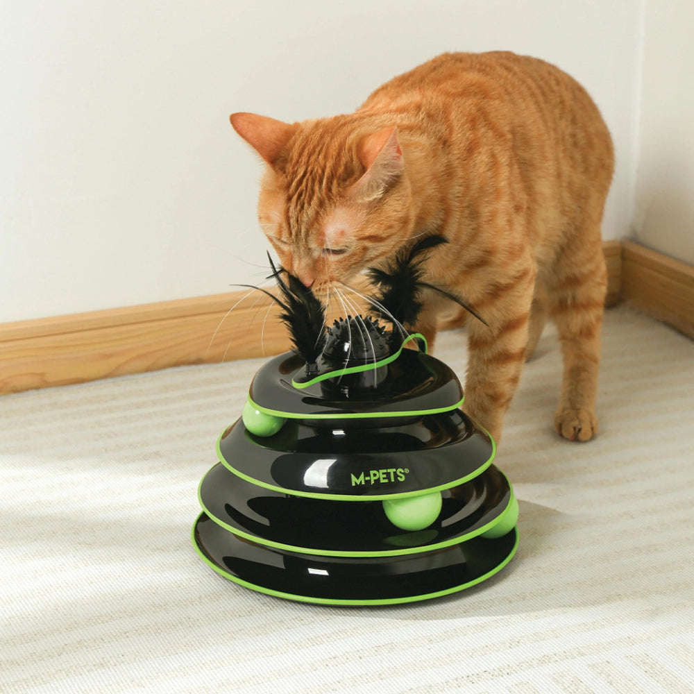M-Pets Feathered Spinning Ball Cat Toy for Mental Play 23cm