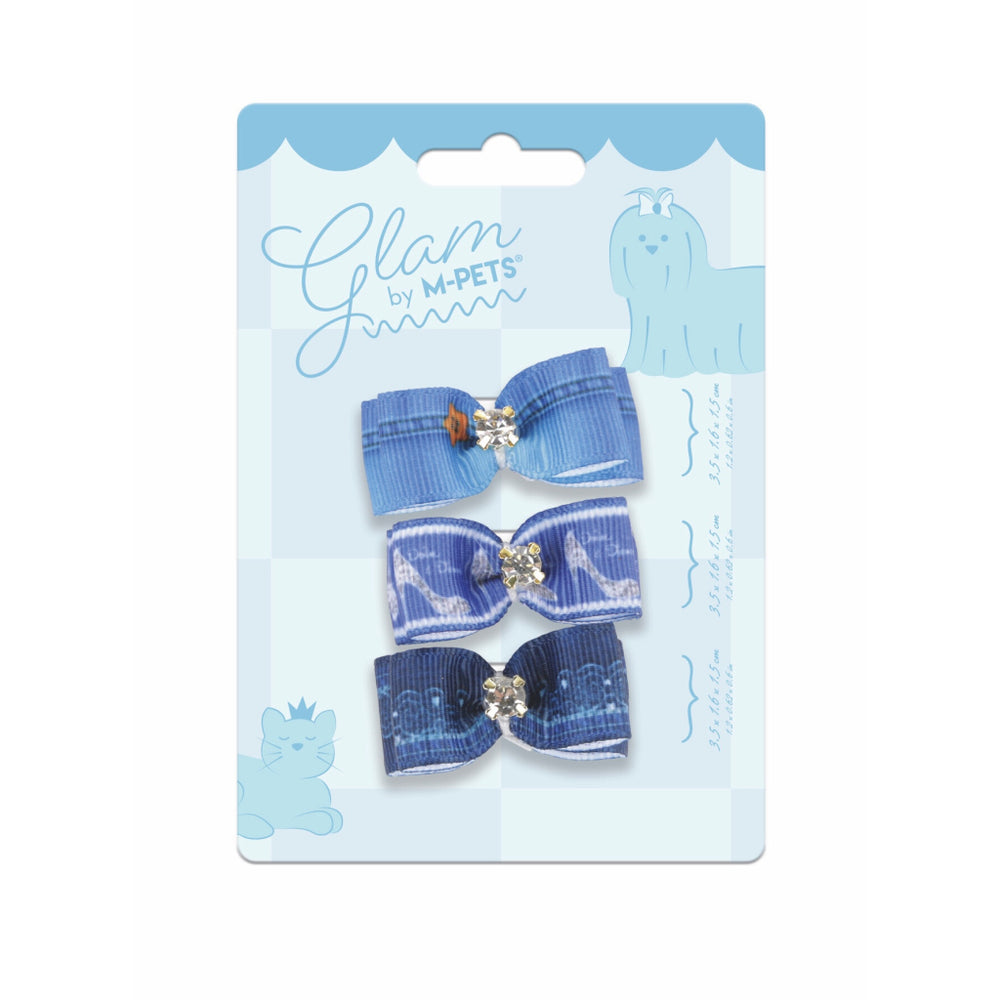 M-Pets Glam Blue Plaid Bow Hair Clip for Cats & Dogs