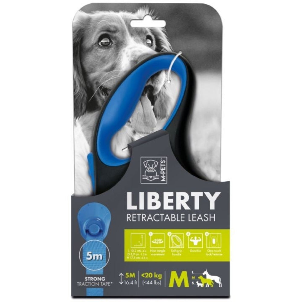 M-Pets Liberty Retractable Tape Leash for Dogs Blue 5m