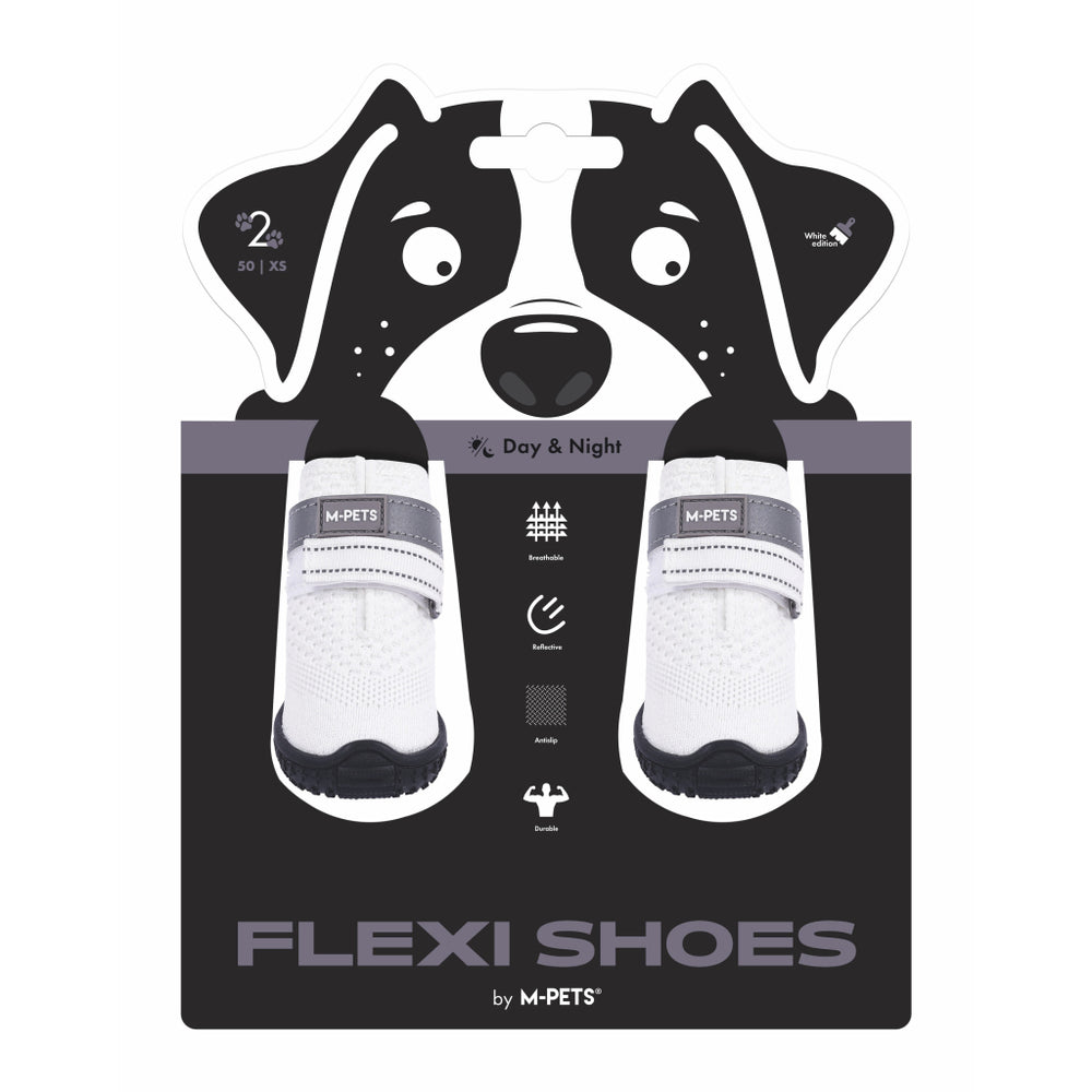 M-Pets Flexi Dog Shoe White XS - Breathable, Non-Slip, Reflective