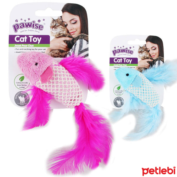 Pawise Plush Fish Cat Toy with Catnip and Feathers 9cm