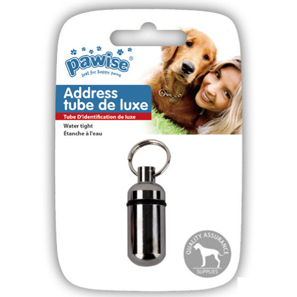 Pawise Dog ID Tube Silver Metal Address Tag 3.5 cm