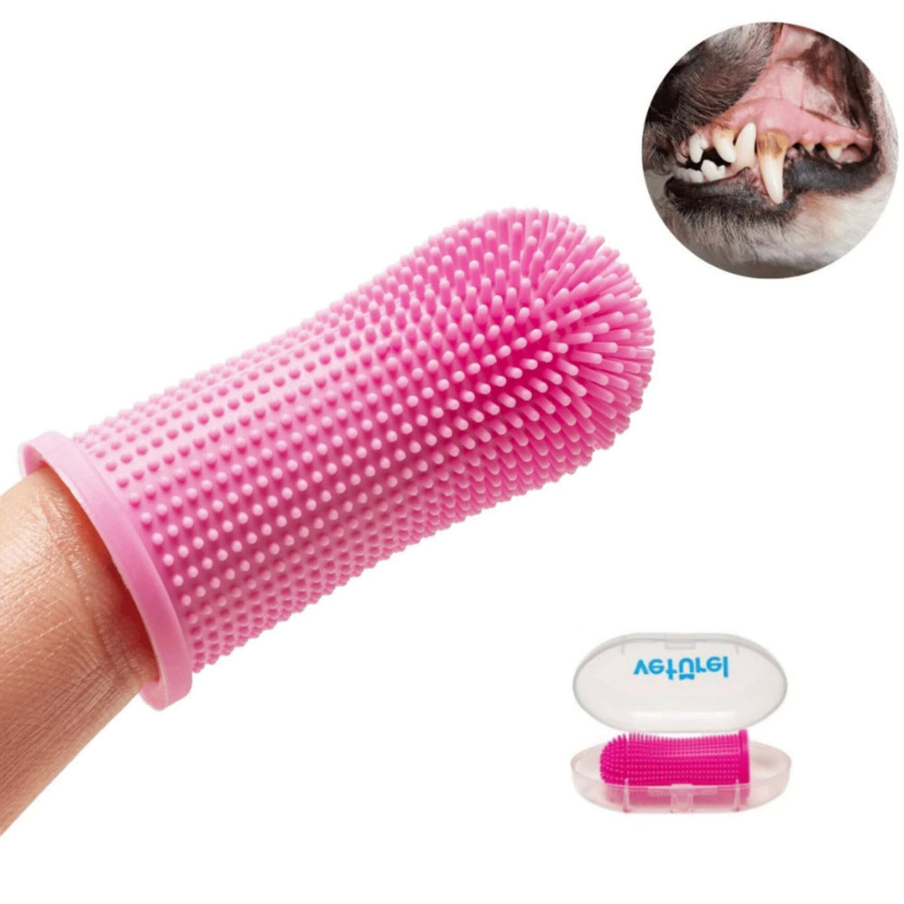 Veturel Silicone Finger Toothbrush for Cats & Small Dogs 5cm Pink