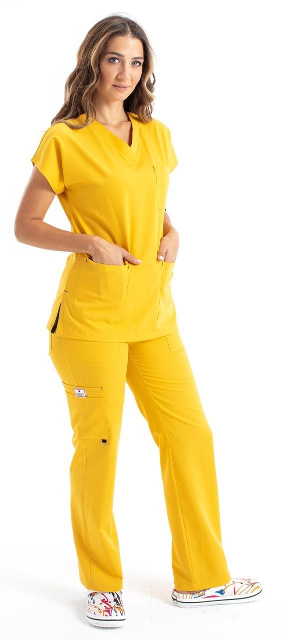 Labor Dr. Elastik Women's Lycra Surgical Scrubs Set Yellow