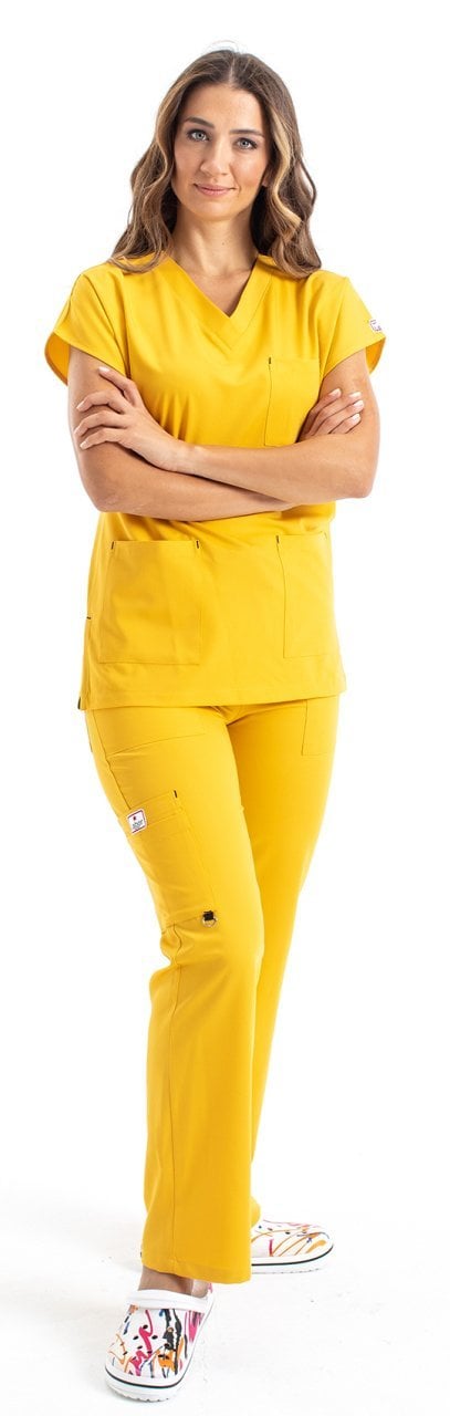 Labor Dr. Elastik Women's Lycra Surgical Scrubs Set Yellow