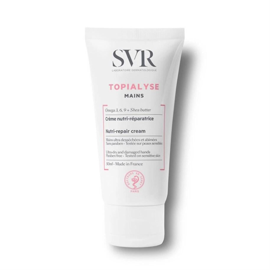 svr topialyse hand care cream 50 ml packaging, texture of svr topialyse hand care cream SVR Topialyse Hand Care Cream - Nourishing | 50 ml SVR Topialyse Hand Care Cream - Nourishing | 50 ml svr, hand-cream, moisturizer, dry-skin, nourishing, intensive-care, skincare, ai-generated, adult-products, personal-care