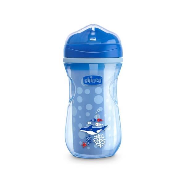 Chicco Insulated Active Cup for Toddlers - Thermal Insulation, 266ml, 14 Months+, Blue Male Fish Design - Baby Care