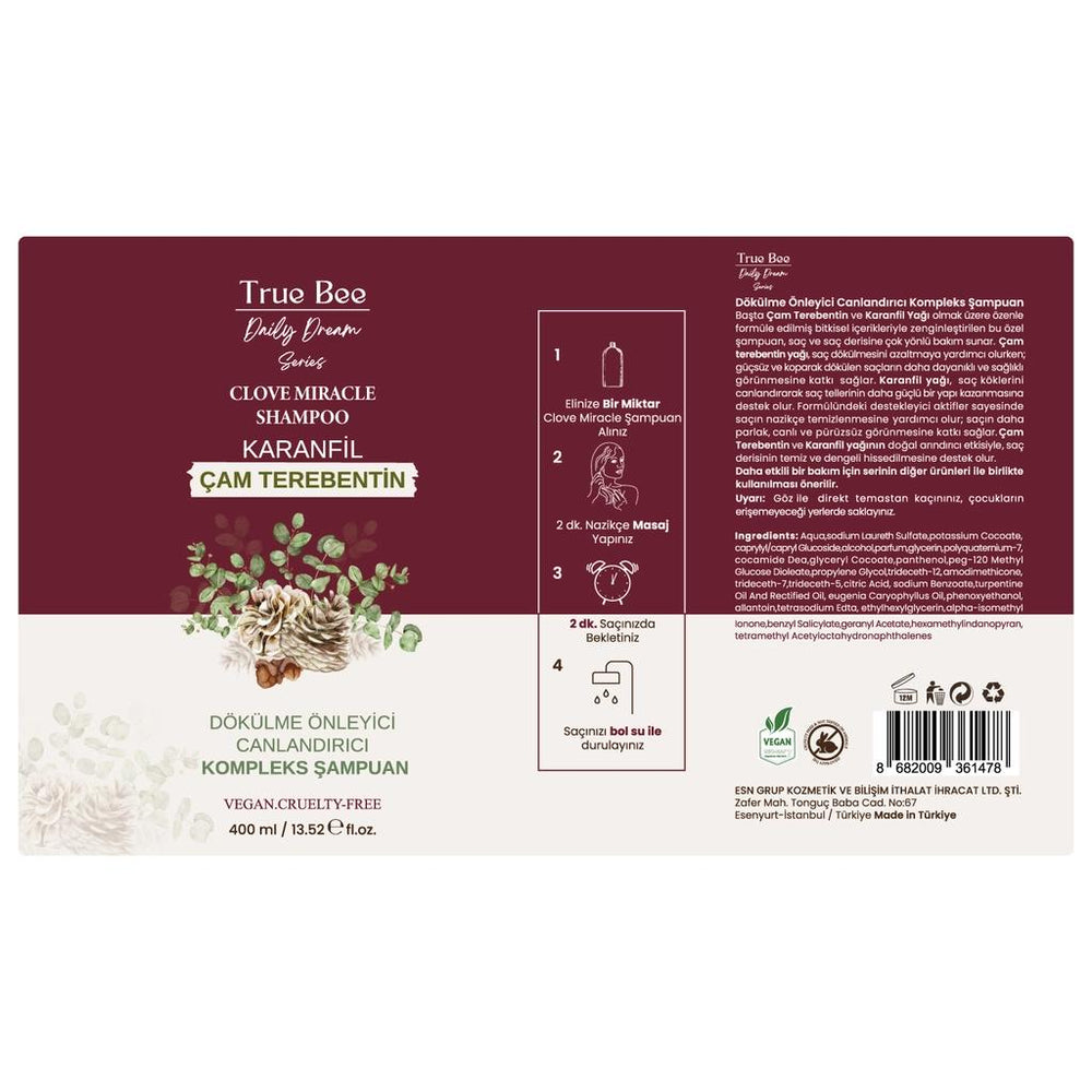 True Bee Clove & Pine Turpentine Strengthening Shampoo 400 ml