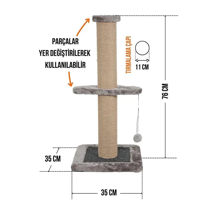Lotus Pet Design Single Grey Cat Scratching Post 76cm