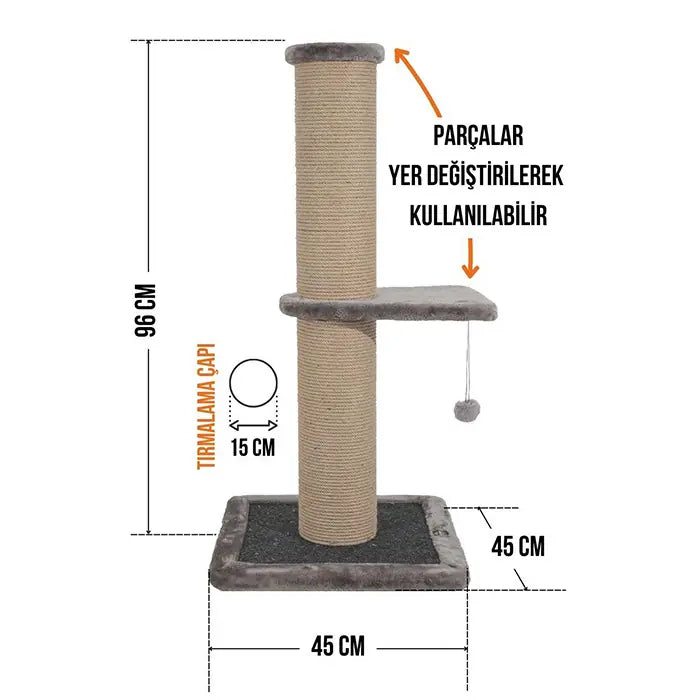Lotus Pet Design Single Grey Cat Scratching Post 96cm