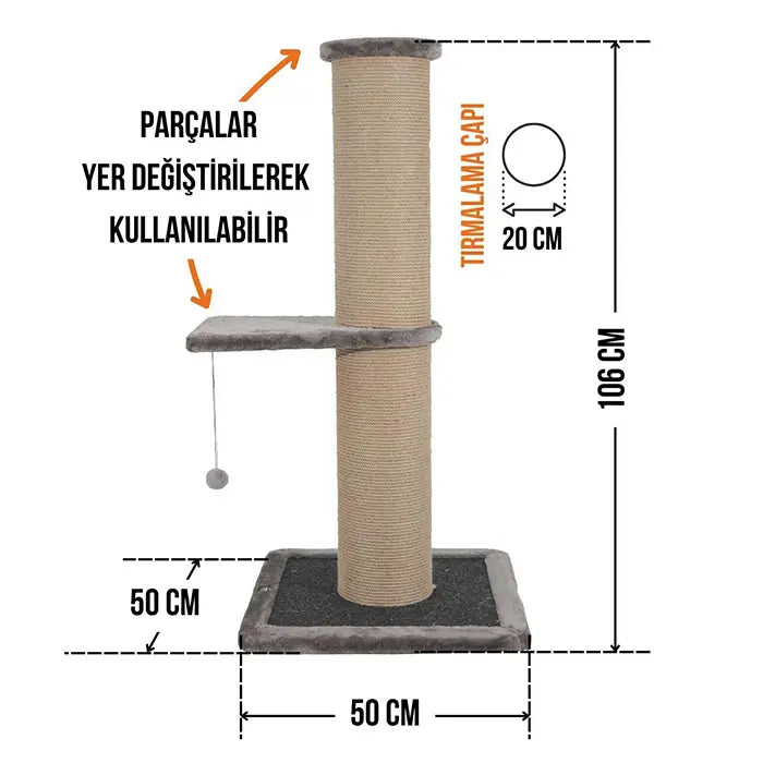 Lotus Pet Design Single Grey Cat Scratching Post 106cm