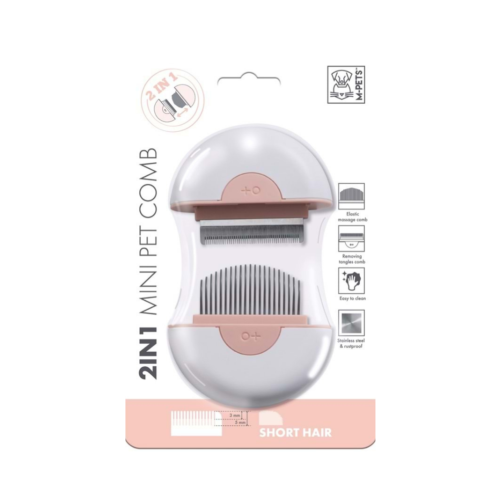 M-Pets 2-in-1 Dog Deshedding and Massage Brush Small Pink